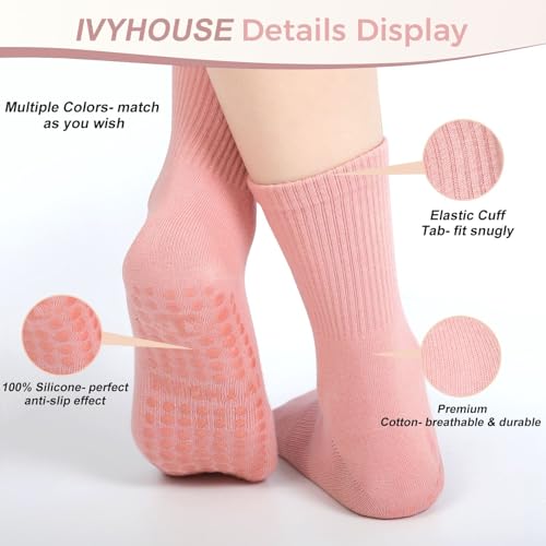 Ivyhouse Grip Yoga Socks for Women - Crew Length - Perfect for Pilates and Barre Workout
