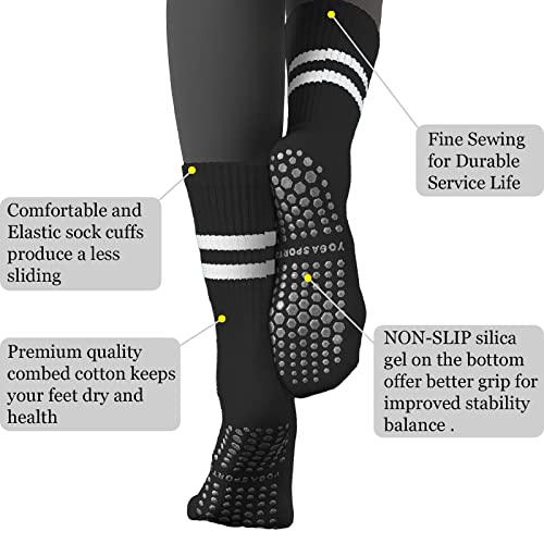 Flydo Grippy Socks for Women Yoga Pilates Non Slip Long Socks for Pure Barre Ballet Dance Workout 2-5 Pack