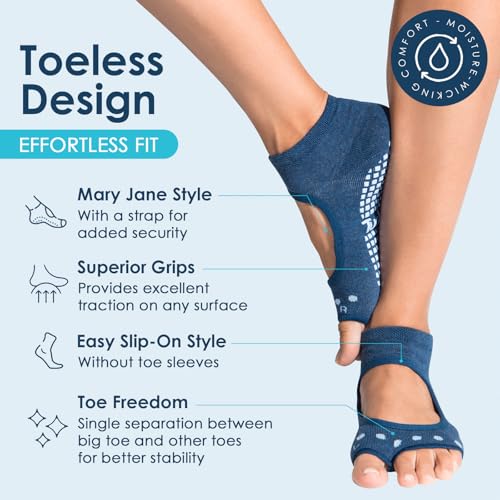 Tucketts Toeless Pilates Socks with Grips for Women's Non-Slip Yoga & Barre Socks Size 5-13 for Stability & Barefoot Wor